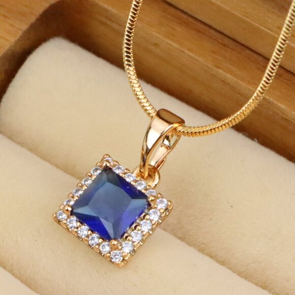 ✔ACCEPT OFFER Jewelry - "Rose Gold Pendant with Blue Square Stone and CZ Border, XPPT1258